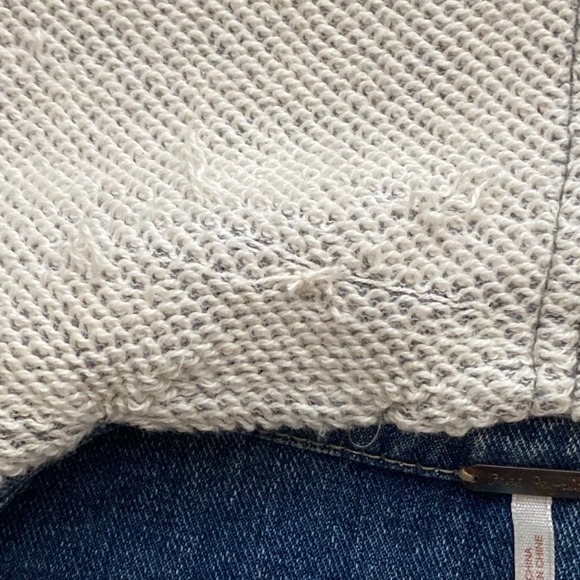 Free People Distressed Jean Jacket Womens Small Blue Gray Terry Hood Arms - Picture 11 of 11